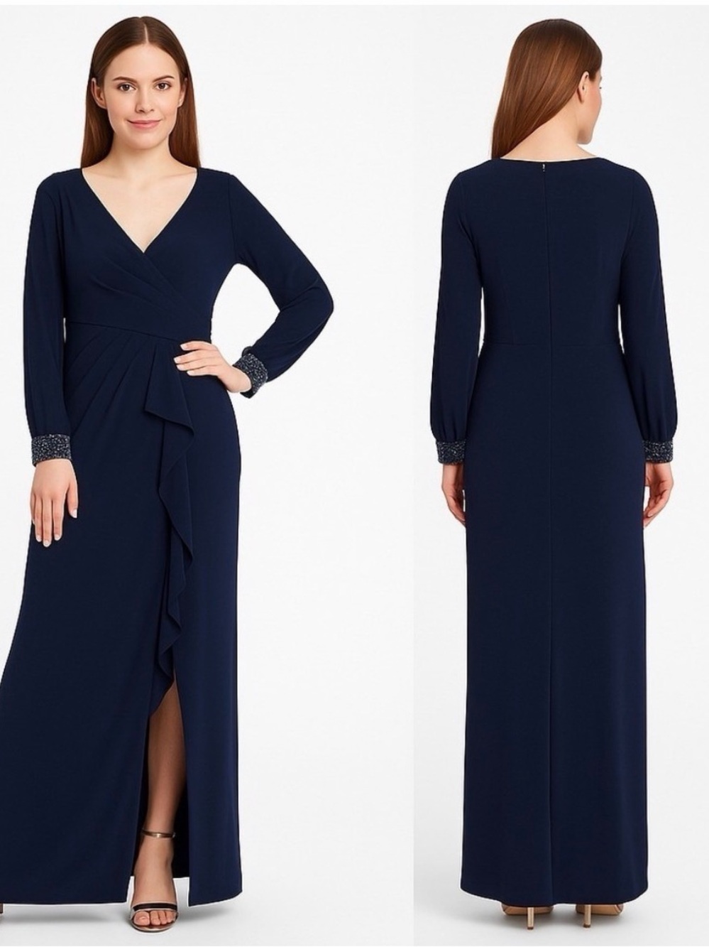 Adrianna Papell Midnight Draped Jersey Beaded Gown Dress Plus Size 20W